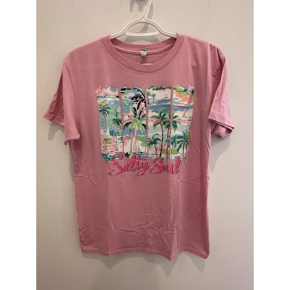 Love & Faith Womens Pink Salty Soul Beach Short Sleeve Shirt Size M